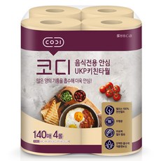 CODI UKP紙漿捲筒式食品專用廚房紙巾, 140張, 4捲