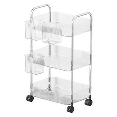 FAmILyLIFE 生活 透明附輪夾縫置物架 3層 附3個掛籃, 透明色 + 銀色