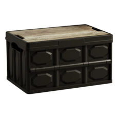 木蓋收納箱 PP+木板, 經典黑, 52L, 1個