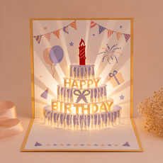 윰스 생일축하 선물 해피벌스데이 LED 3D 팝업 카드, 블루골드, 1개 블루골드, 1개