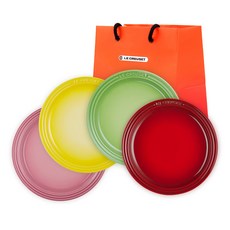 LE CREUSET 15cm圓盤4件組 + 提袋, 1套, 15cm圓盤4件, 紅色, 棕櫚綠, 太陽黃, 薔薇粉