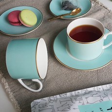 Twig NEWYORK 咖啡杯 + 杯墊, 夏洛特(薄荷綠 + 金色), 2套