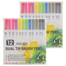 오션마리나 소프트 더블 수성 마카펜 화이트, 2세트, 12색