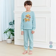 LollyTree 兒童30支棉單面九分先染條紋小熊亮點居家服上下套裝