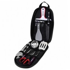 NOMADE 純粹黑廚房7件組, 飯匙 + 菜刀 + 夾子 + 剪刀 + 勺子 + 砧板 + 鍋鏟 + 收納袋, 黑色, 1組