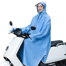 一件式戴袖口斗篷雨衣，25絲厚度耐磨耐用，適用於各種車型, 天藍色, 180 cm以内可穿, 前片長: 116 cm, 後衣長: 104 cm, 袖長: 77 cm