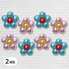 PARTY 09 花朵鋁箔氣球 2款 x 4入組, 2套, 寶寶藍, 粉紅色