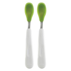 OXO 矽膠湯匙組, 適合寶寶的矽膠軟質匙面, 扁平前端方便刮取泥狀物, 淺匙面避免撈起過量食物, 杓炳角度方便好餵, 不含雙酚A好安心, 青蘋綠, 1組