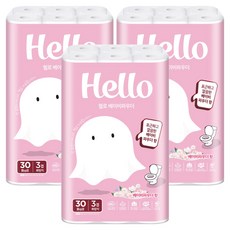 Hello Tissue 嬰兒爽身粉香天然紙漿3層衛生紙, 3套, 30捲, 27m