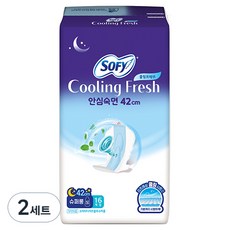 쏘피 쿨링프레쉬 생리대 날개형 슈퍼롱, 오버나이트 이상, 16개입, 2세트