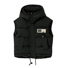 兒童款秋冬羽絨棉背心 加厚拼色外套 有帽子 柔軟, 120, 黑色