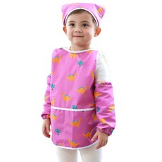 bebe chouette 恐龍印花圍裙+頭巾+袖套組, 紫色的