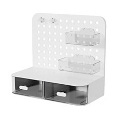 沐慕家居 洞洞板桌面收納盒, 書桌辦公室收納, 純白色, 塑膠材質