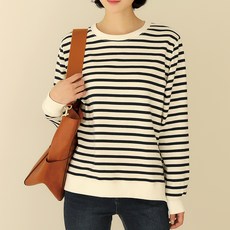 BBAEBBAE 女款側開衩不對稱衣長條紋大學T恤
