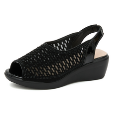 J SHOE 女款 Resia 厚底水鑽涼鞋 5cm, 225, 黑色