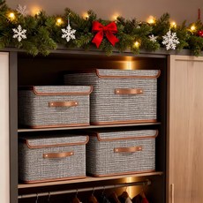 MF商店 多用途折疊式收納亞麻布料 Nobility 折疊收納箱, 1個, 現代格紋