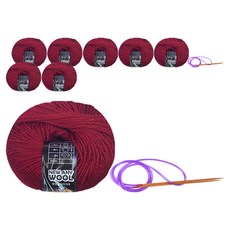 New Annie羊毛編織線 50g x 4入 + 環形針, 2套, 6017酒紅色