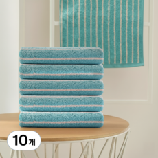 코멧 홈 부드러운 선염 코튼 스트라이프 호텔수건 세면타월 180g, 그린, 10개