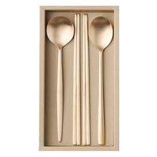 Obooja 韓國製 手工鍛造黃銅素面湯筷2人份餐具組, 1組, 銅色, 湯匙 2支+筷子 2雙