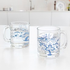 MAZUOKA 玻璃手柄馬克杯 300ml, 2個, 藍色