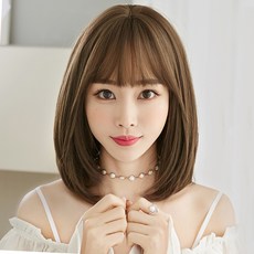 HiYuni C型捲短髮整頂假髮 43cm + 髮網 + 支架組, 冷棕色, 1個