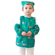 BEBE CHOUETTE 侏羅紀網眼無袖美術圍裙 + 頭巾 + 袖套組, 綠色