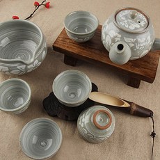 蔓藤花紋月亮茶具 5 件, 混色, 茶壺205*105mm+茶海140*80mm+杯子76*50mm, 茶海 2入+茶壺+杯子 5入