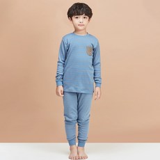 unifriend 童款口袋條紋30支棉9分袖上衣長褲組