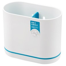 CHAHUA 茶花 Ag+銀離子抗菌分隔式餐具瀝水收納架, 白色 + 藍色, 1個