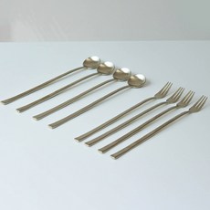 金色長茶匙4p+茶叉4p套組, 1套, 茶匙+茶叉