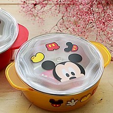 Disney 迪士尼 米老鼠防滑不鏽鋼雙層附蓋兒童碗, 隨機出貨, 1組