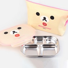 Rilakkuma 不鏽鋼餐盤+便當袋組, 小白熊, 餐盤+蓋子+收納袋