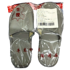 頭層牛皮 簡約軟底防滑室內拖鞋 LS13, 銀灰色, 1雙