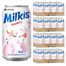 LOTTE 樂天 Milkis 草莓優格風味碳酸飲, 340ml, 96罐