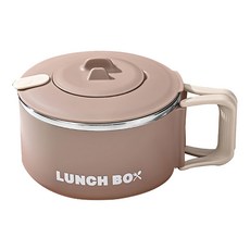 理享家 不鏽鋼雙層防燙折疊手柄泡麵碗 附蓋子 1200ml 米色 隔熱設計, 1個