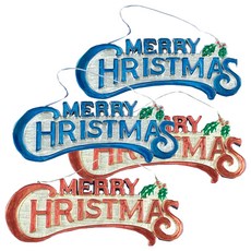 煥佑 英文字牌 4組 聖誕節裝飾字母掛牌 節慶派對裝飾品, 藍色 + 紅色, 15吋