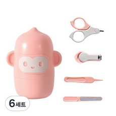 라이프투비 유아용 동물 캐릭터 손톱깎이 세트, 원숭이 핑크, 6세트