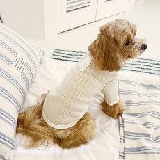 PETSLAND 寵物雙排扣鬆餅格紋T恤, 象牙白