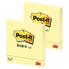 포스트잇 노트 접착메모지 654, 노랑, 100매, 2개