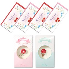 康乃馨感謝胸針 2款 + 水彩花朵零用錢卡 4入組, THANKYOU, 1套