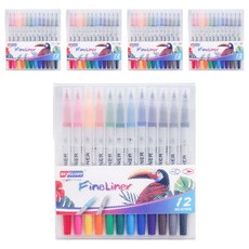 SKYGLORY 彩色水彩雙頭細字書法筆組, 12色, 5套