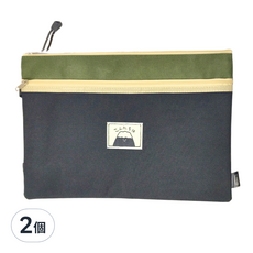 CCHING 青青文具 手提雙層文件袋 A4 簡單生活, 黑色 + 綠色, 2個