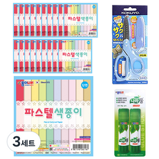 종이나라 200 양면색종이 4매 x 50p + 고쿠요 SAXA 플라이 캡 가위 블루 + 종이나라 나라풀 15g x 2p, 3세트, 8색