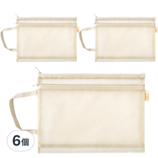 葉子小舖 手提網紗文件袋 資料袋 卡其色 - A4雙層大容量手提文件收納袋, 6個