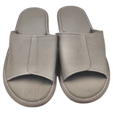 頭層牛皮簡約軟底防滑室內拖鞋 LS13, 銀灰, 1個