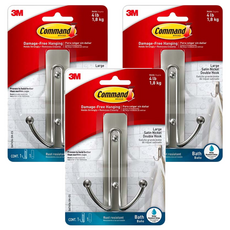 3M Command 無痕 金屬防水雙鉤 大型 BATH36-SN-ES, 銀色, 3個