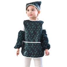 bebe chouette 松葉印花圍裙+頭巾+袖套組, 隨機發送