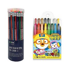 地球化學 Koma 三角橡皮擦鉛筆 SG-208 48p + Pororo 迷你16色色鉛筆, 混合顏色, 1套