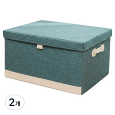 앞날창창 뚜껑형 패브릭 수납 정리함 리빙박스, 녹색, 2개