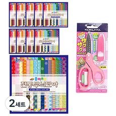 Jong Ie Nara 2000 可撕式傳統圖案收集色紙 10p + KOKUYO SAXA Fly Cap 附蓋剪刀 粉紅色, 2套, 60色